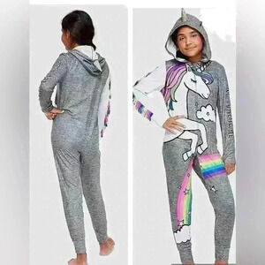 JUSTICE Girls Unicorn One Piece  Pajamas Union Suit Halloween Costume size 12